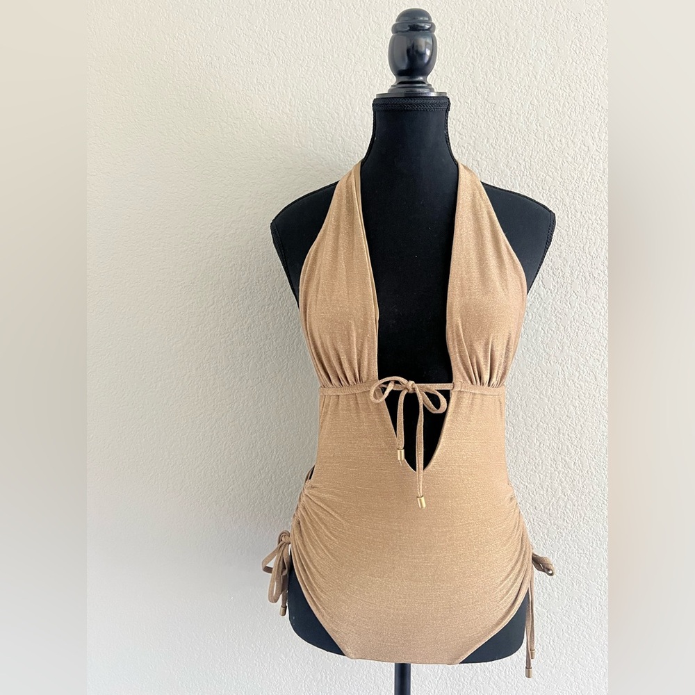 Gold Halter Sexy One-Piece Swimsuit by Everything but Water - Picture 3 of 11